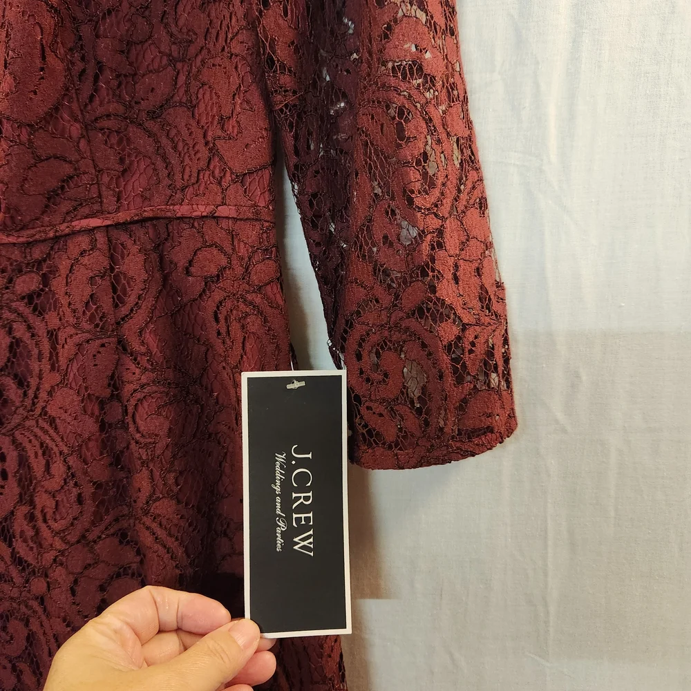NEW J.Crew Women's Burgundy Lace Overlay Backless‎ Sheath Dress Size 8 Cocktail